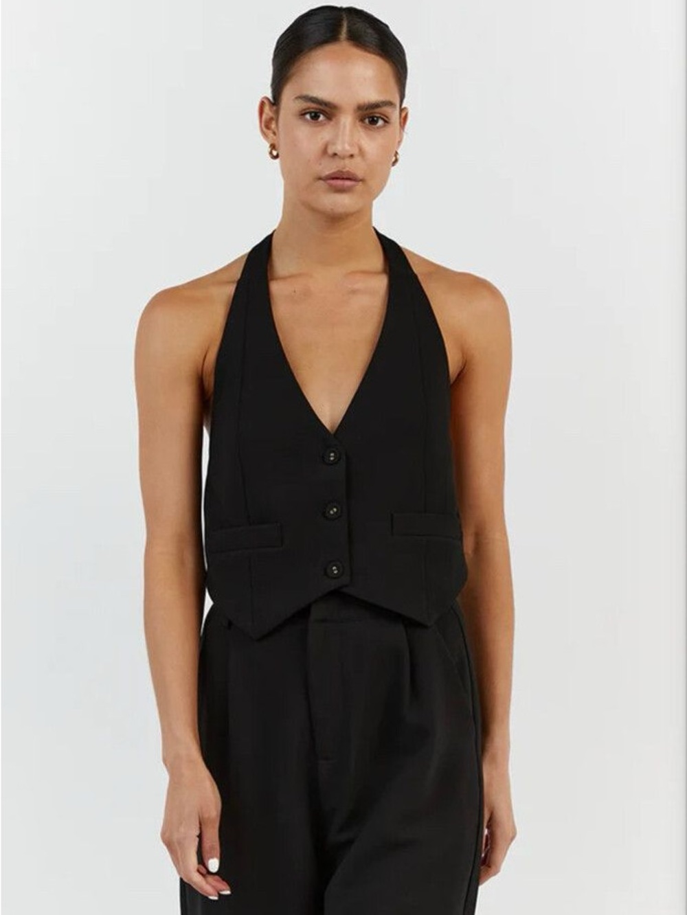 DISSH Black Eva Tailored Halter Vest